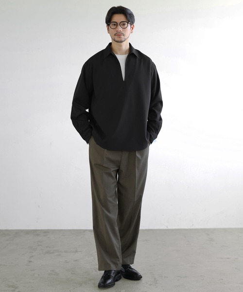 SPU(スプ)の「【防シワ】キーネック長袖プルオーバーシャツ(シャツ/ブラウス・メンズ・グレー/ホワイト/ブラック/ネイビー/チャコール・S/XL/M/L)」の21枚目の写真