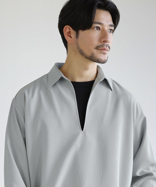 SPU(スプ)の「【防シワ】キーネック長袖プルオーバーシャツ(シャツ/ブラウス・メンズ・グレー/ホワイト/ブラック/ネイビー/チャコール・S/XL/M/L)」の22枚目の写真