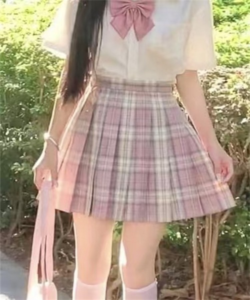 FREE STYLISTS(フリー スタイリスト)の「チェック柄 プリーツミニスカート(スカート・レディース・ピンク/チャコールグレー/ネイビー・L/XS/M/S/2XL/XL)」の3枚目の写真