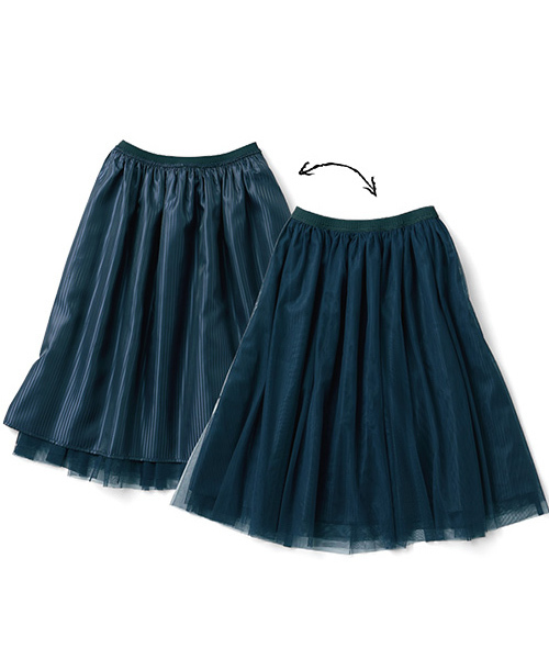 IEDIT（イディット）の「【スカート丈が選べる】ミルブロウズ　透け感のニュアンスを楽しむストライプ×チュールのリバーシブルスカート　 　（スカート・レディース・ベージュ系その他/グレー系その他/ネイビー・MEDIUM/NS/LARGE/SMALL/XX-LARGE/X-LARGE/NM）」の4枚目の写真