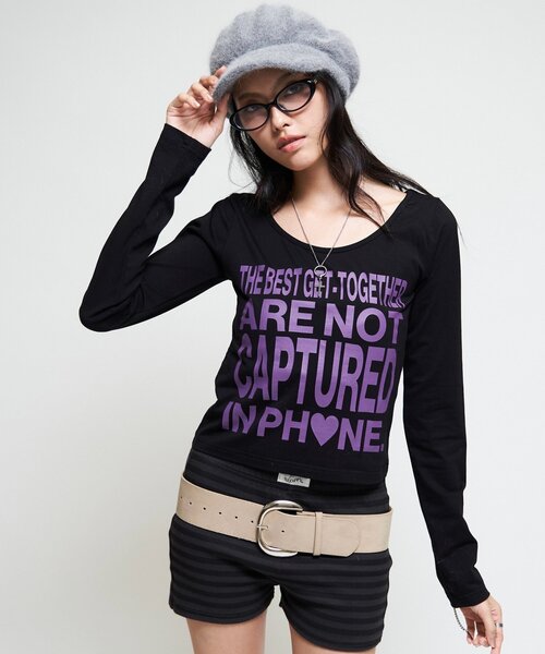 WHO'S WHO gallery(フーズフーギャラリー)の「【WEB限定】メッセージL/Sトップス(Tシャツ/カットソー・レディース・ブラック/ミント/オフホワイト/パープル/ブラウン・FREE)」の8枚目の写真