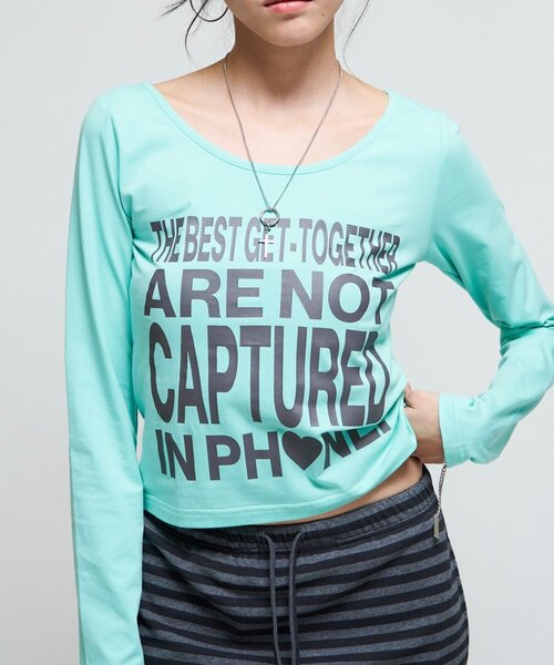 WHO'S WHO gallery(フーズフーギャラリー)の「【WEB限定】メッセージL/Sトップス(Tシャツ/カットソー・レディース・ブラック/ミント/オフホワイト/パープル/ブラウン・FREE)」の19枚目の写真