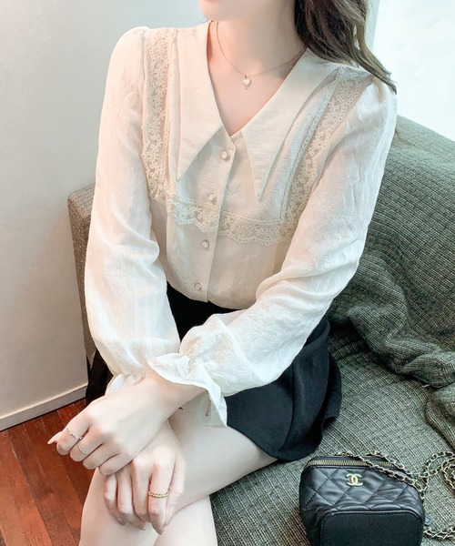 LUCPY（ラクピー）の「レースセーラーカラーブラウス（シャツ/ブラウス・レディース・ホワイト・SMALL/MEDIUM/LARGE/X-LARGE）」の4枚目の写真