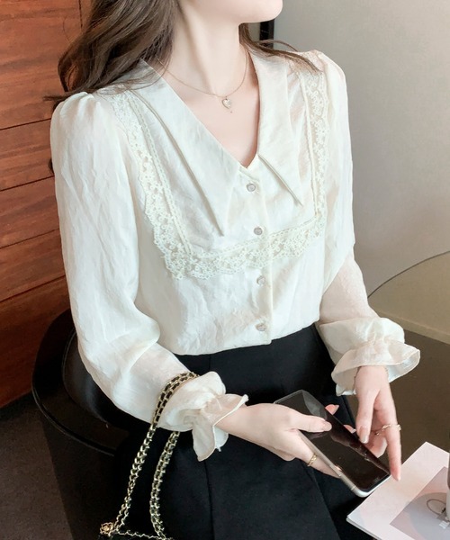 LUCPY（ラクピー）の「レースセーラーカラーブラウス（シャツ/ブラウス・レディース・ホワイト・SMALL/MEDIUM/LARGE/X-LARGE）」の3枚目の写真