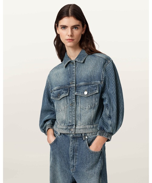 ALLSAINTS(オールセインツ)の「LUCA STRIPED CROPPED JACKET | LUCA ストライプ クロップド ジャケット(デニムジャケット・レディース・ブルー系その他・8/4/6)」の1枚目の写真