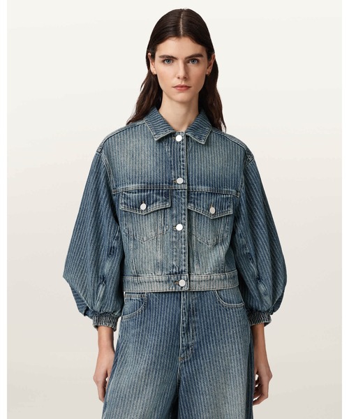 ALLSAINTS(オールセインツ)の「LUCA STRIPED CROPPED JACKET | LUCA ストライプ クロップド ジャケット(デニムジャケット・レディース・ブルー系その他・8/4/6)」の5枚目の写真