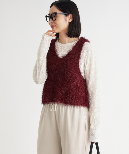 HONEYSUCKLE ROSE(ハニーサックルローズ)の「シャギーヤーン2WAYビスチェ(ベスト・レディース・ボルドー/アイボリー/ブラック・04/05)」の15枚目の写真