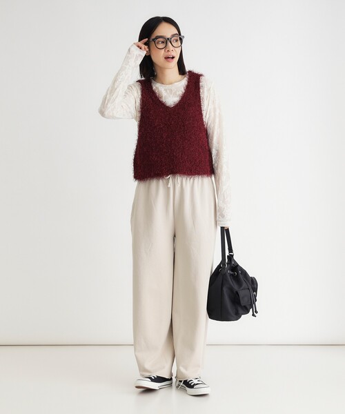 HONEYSUCKLE ROSE(ハニーサックルローズ)の「シャギーヤーン2WAYビスチェ(ベスト・レディース・ボルドー/アイボリー/ブラック・04/05)」の18枚目の写真