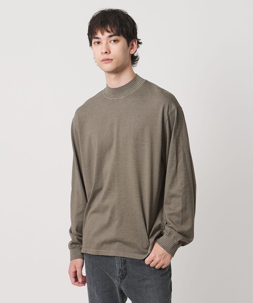 Yonetomi(ヨネトミ)の「【別注】<YONETOMI>ガーメントダイ モックネック ボーダー Tシャツ(Tシャツ/カットソー・メンズ・ライトグレー/パープル/ダークブラウン・1/4/3/2)」の1枚目の写真