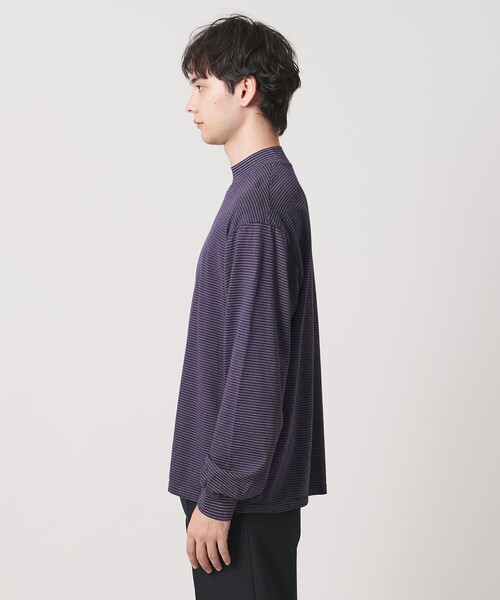 Yonetomi(ヨネトミ)の「【別注】<YONETOMI>ガーメントダイ モックネック ボーダー Tシャツ(Tシャツ/カットソー・メンズ・ライトグレー/パープル/ダークブラウン・1/4/3/2)」の11枚目の写真