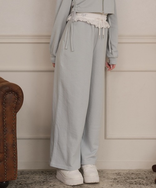 apres jour（アプレジュール）の「【セット着用可能】レースレイヤード風スウェットパンツ（スウェットパンツ・レディース・ピンク/グレー/ブラック/ライトブルー・X-LARGE/フリー）」の3枚目の写真