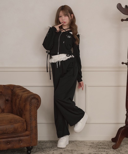 apres jour（アプレジュール）の「【セット着用可能】レースレイヤード風スウェットパンツ（スウェットパンツ・レディース・ピンク/グレー/ブラック/ライトブルー・X-LARGE/フリー）」の11枚目の写真