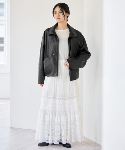 IENA（イエナ）の「VACHEMENT/ヴァシュモン ECO LEATHER BZ ブルゾン VN-13A-409（ライダースジャケット・レディース・ブラック・FREE）」の2枚目の写真