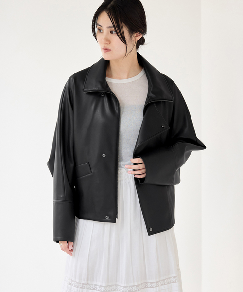 IENA（イエナ）の「VACHEMENT/ヴァシュモン ECO LEATHER BZ ブルゾン VN-13A-409（ライダースジャケット・レディース・ブラック・FREE）」の4枚目の写真