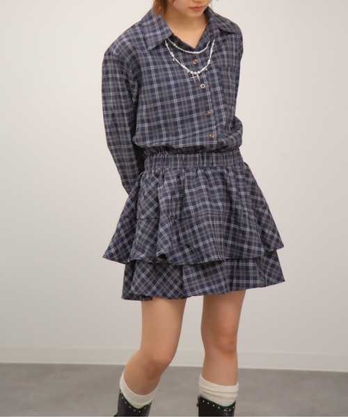 Chiina(チーナ)の「【Chiina】チェック柄プリーツミニシャツワンピース(Tシャツ/カットソー・レディース・イエロー/レッド/ネイビー・FREE)」の6枚目の写真