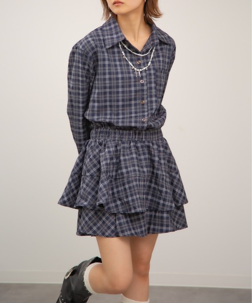 Chiina(チーナ)の「【Chiina】チェック柄プリーツミニシャツワンピース(Tシャツ/カットソー・レディース・イエロー/レッド/ネイビー・FREE)」の7枚目の写真