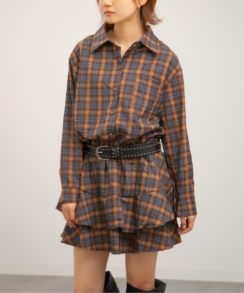 Chiina(チーナ)の「【Chiina】チェック柄プリーツミニシャツワンピース(Tシャツ/カットソー・レディース・イエロー/レッド/ネイビー・FREE)」の18枚目の写真