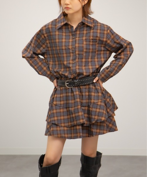 Chiina(チーナ)の「【Chiina】チェック柄プリーツミニシャツワンピース(Tシャツ/カットソー・レディース・イエロー/レッド/ネイビー・FREE)」の19枚目の写真