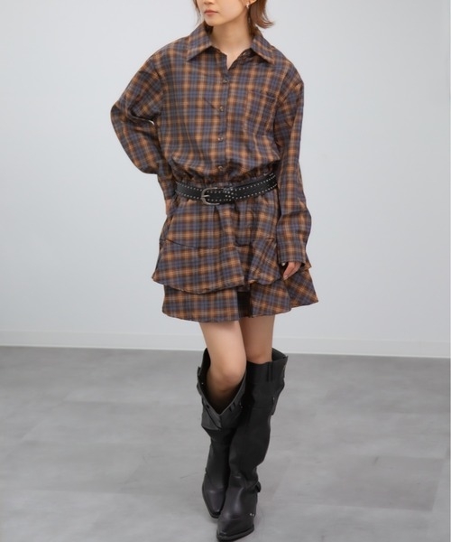 Chiina(チーナ)の「【Chiina】チェック柄プリーツミニシャツワンピース(Tシャツ/カットソー・レディース・イエロー/レッド/ネイビー・FREE)」の20枚目の写真
