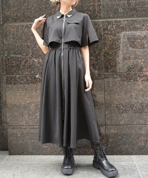 axes femme(アクシーズファム)の「ジップ×異素材ワンピース(ワンピース・レディース・ネイビー/ブラック・FREE)」の2枚目の写真
