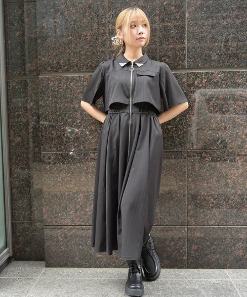 axes femme(アクシーズファム)の「ジップ×異素材ワンピース(ワンピース・レディース・ネイビー/ブラック・FREE)」の7枚目の写真