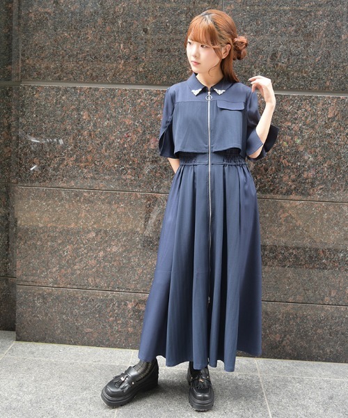 axes femme(アクシーズファム)の「ジップ×異素材ワンピース(ワンピース・レディース・ネイビー/ブラック・FREE)」の8枚目の写真