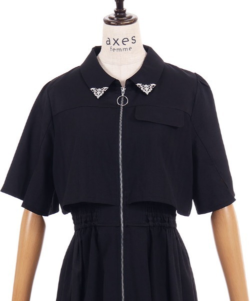 axes femme(アクシーズファム)の「ジップ×異素材ワンピース(ワンピース・レディース・ネイビー/ブラック・FREE)」の16枚目の写真