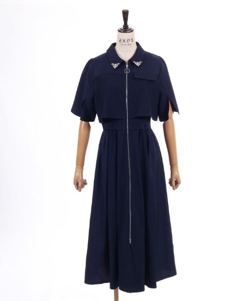 axes femme(アクシーズファム)の「ジップ×異素材ワンピース(ワンピース・レディース・ネイビー/ブラック・FREE)」の21枚目の写真