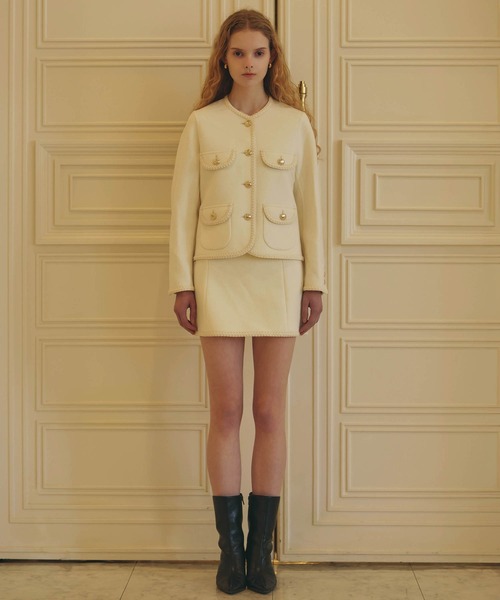 EIMY ISTOIRE(エイミーイストワール)の「EM GOLD BUTTON WOOL MINI SKIRT(スカート・レディース・グレー/キャメル/ブラック/アイボリー・38/36/34)」の6枚目の写真