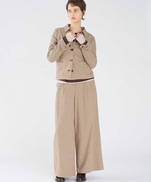 To b. by agnes b.(トゥービーバイアニエスベー)の「ガンクラブチェック コットン ワイドパンツ(その他パンツ・レディース・ブラウン・40/38/36)」の6枚目の写真