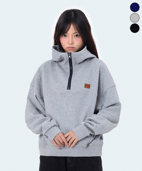 YOSEMITE(ヨセミティ)の「アノラックパーカー レザーパッチ セミクロップドフーディ 3Color YHT-4Y08(パーカー・レディース・アッシュグレー/ブラック/ネイビー・X-LARGE/MEDIUM/LARGE)」の6枚目の写真