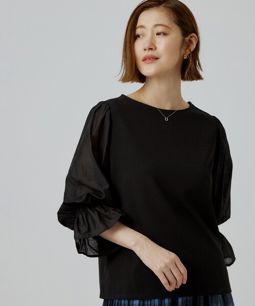 grove(グローブ)の「異素材のふんわり袖で着映える キャンディースリーブトップス(Tシャツ/カットソー・レディース・ブラウン系その他/ベージュ/ブラック・01/02/03/04/05)」の1枚目の写真