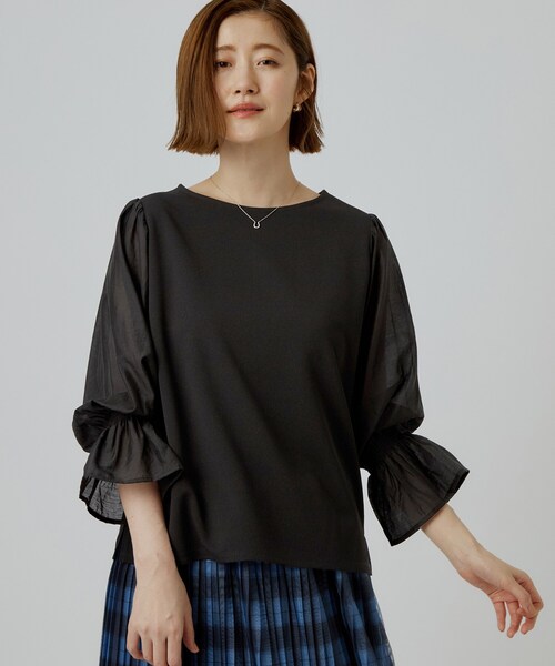 grove(グローブ)の「異素材のふんわり袖で着映える キャンディースリーブトップス(Tシャツ/カットソー・レディース・ブラウン系その他/ベージュ/ブラック・01/02/03/04/05)」の4枚目の写真