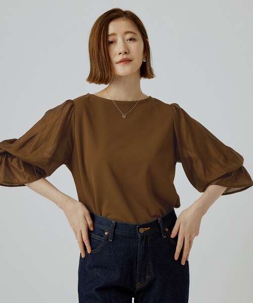 grove(グローブ)の「異素材のふんわり袖で着映える キャンディースリーブトップス(Tシャツ/カットソー・レディース・ブラウン系その他/ベージュ/ブラック・01/02/03/04/05)」の8枚目の写真