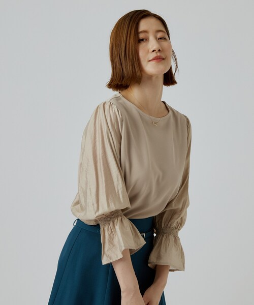 grove(グローブ)の「異素材のふんわり袖で着映える キャンディースリーブトップス(Tシャツ/カットソー・レディース・ブラウン系その他/ベージュ/ブラック・01/02/03/04/05)」の12枚目の写真