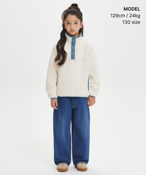 MUSINSA STANDARD KIDS（ムシンサスタンダードキッズ）の「ポーラフリーススナッププルオーバー[クリーム]（ブルゾン・レディース・その他・120/140/150/160/130）」の2枚目の写真