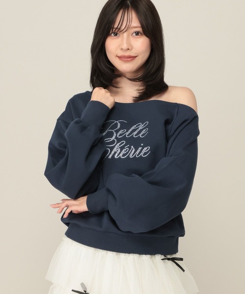 Heather（ヘザー）の「ビジューワンショル裏毛プルオーバー　1077783（スウェット・レディース・ピンク/グレー/ネイビー・FREE）」の2枚目の写真