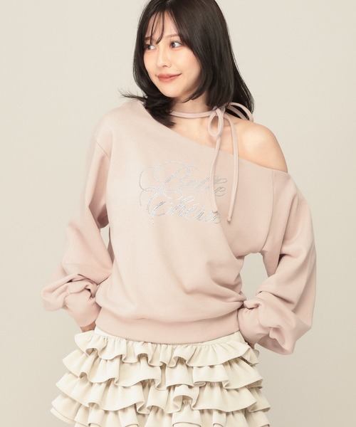 Heather（ヘザー）の「ビジューワンショル裏毛プルオーバー　1077783（スウェット・レディース・ピンク/グレー/ネイビー・FREE）」の3枚目の写真