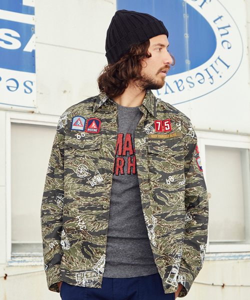 HYSTERIC GLAMOUR(ヒステリックグラマー)の「長袖ミリタリーSH(シャツ/ブラウス・メンズ・ホワイト/グリーン系カモフラージュ/ネイビー・SMALL/MEDIUM/LARGE)」の3枚目の写真
