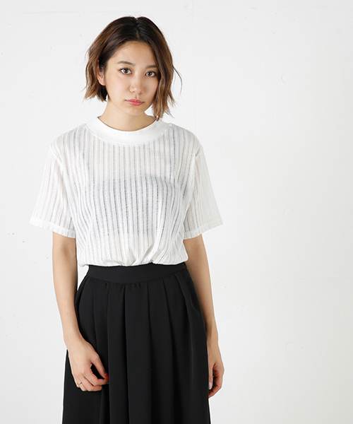 MOUSSY(マウジー)の「LACE STRIPE TOPS J(Tシャツ/カットソー・レディース・ホワイト/ブラック・FREE)」の1枚目の写真