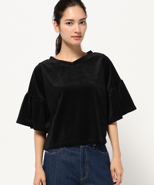 WEGO（ウィゴー）の「WEGO/ベロアVネック2WAYフリル7分袖Tシャツ（Tシャツ/カットソー・レディース・ブラック/ワイン/ネイビー・FREE）」の11枚目の写真