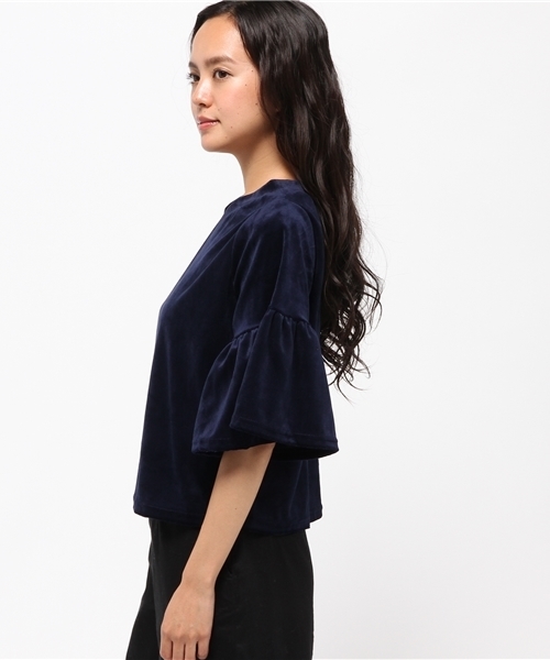 WEGO（ウィゴー）の「WEGO/ベロアVネック2WAYフリル7分袖Tシャツ（Tシャツ/カットソー・レディース・ブラック/ワイン/ネイビー・FREE）」の8枚目の写真