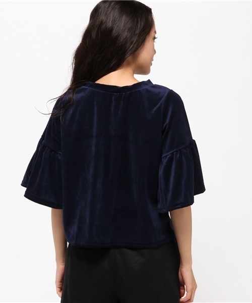 WEGO（ウィゴー）の「WEGO/ベロアVネック2WAYフリル7分袖Tシャツ（Tシャツ/カットソー・レディース・ブラック/ワイン/ネイビー・FREE）」の9枚目の写真