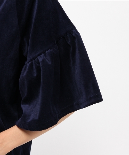 WEGO（ウィゴー）の「WEGO/ベロアVネック2WAYフリル7分袖Tシャツ（Tシャツ/カットソー・レディース・ブラック/ワイン/ネイビー・FREE）」の4枚目の写真