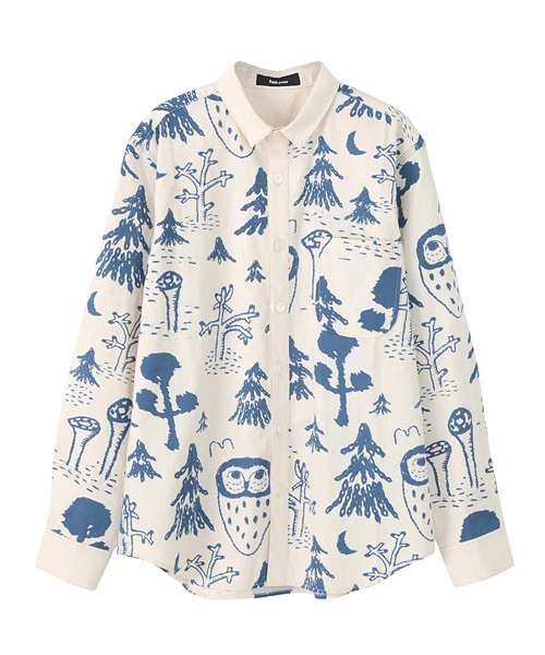 Ne-net（ネネット）の「S ふくろうシーチング（シャツ/ブラウス・レディース・ブルー/カーキ/ピンク・02/03）」の3枚目の写真