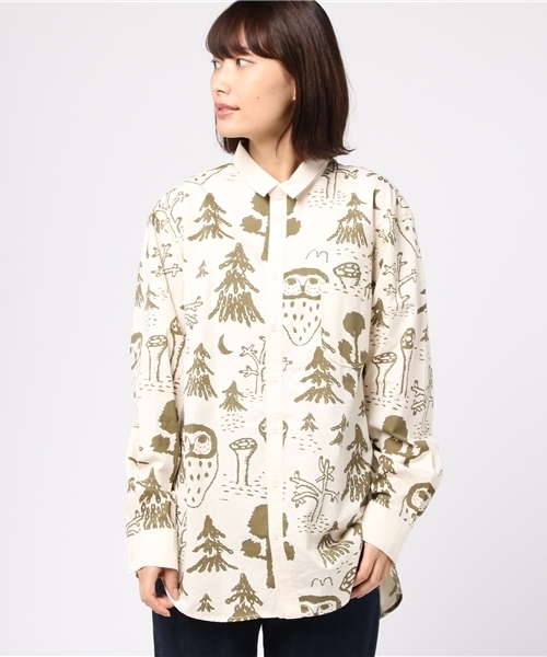 Ne-net（ネネット）の「S ふくろうシーチング（シャツ/ブラウス・レディース・ブルー/カーキ/ピンク・02/03）」の2枚目の写真