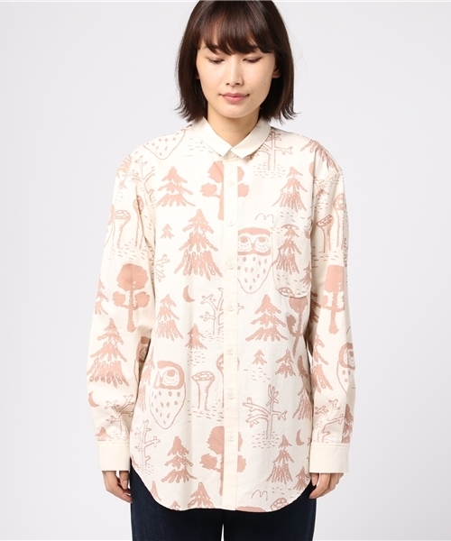 Ne-net（ネネット）の「S ふくろうシーチング（シャツ/ブラウス・レディース・ブルー/カーキ/ピンク・02/03）」の6枚目の写真