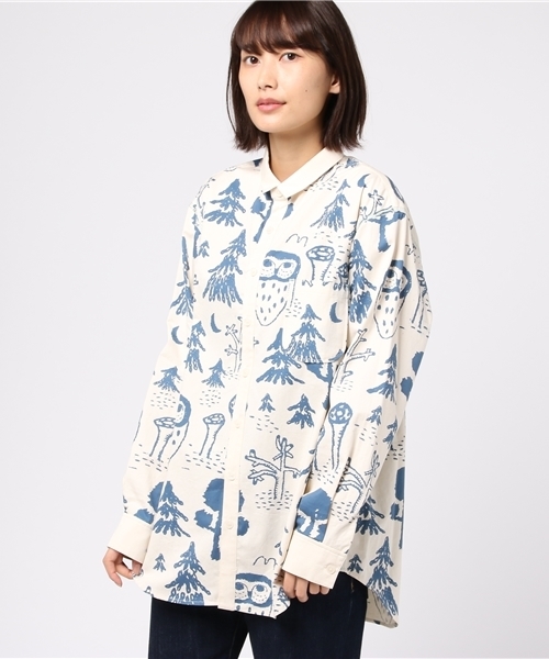 Ne-net（ネネット）の「S ふくろうシーチング（シャツ/ブラウス・レディース・ブルー/カーキ/ピンク・02/03）」の14枚目の写真