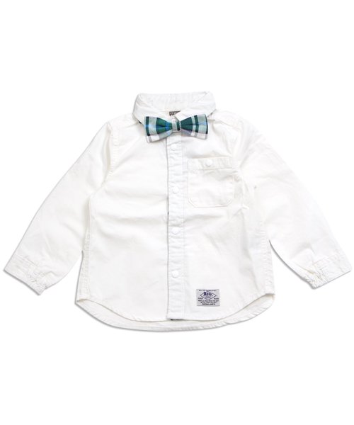 F.O.KIDS（エフオーキッズ）の「蝶ネクタイシャツ（シャツ/ブラウス・キッズ・カーキ/インディゴブルー/ストライプ/オフホワイト・140/95/110/80/90/100/120/130）」の2枚目の写真