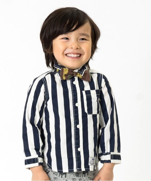 F.O.KIDS（エフオーキッズ）の「蝶ネクタイシャツ（シャツ/ブラウス・キッズ・カーキ/インディゴブルー/ストライプ/オフホワイト・140/95/110/80/90/100/120/130）」の4枚目の写真